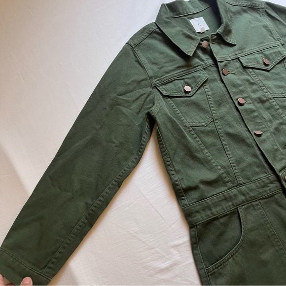 G. by GOOP army green olive denim button up utility long sleeve shirt dress - Picture 3 of 6